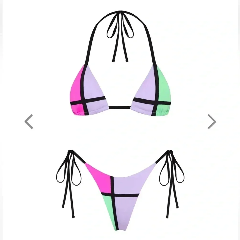 NWT OneOne Swimwear SET Bikini New Cute Tokyo Yaira Katia Triangle Colorblock - Picture 7 of 12